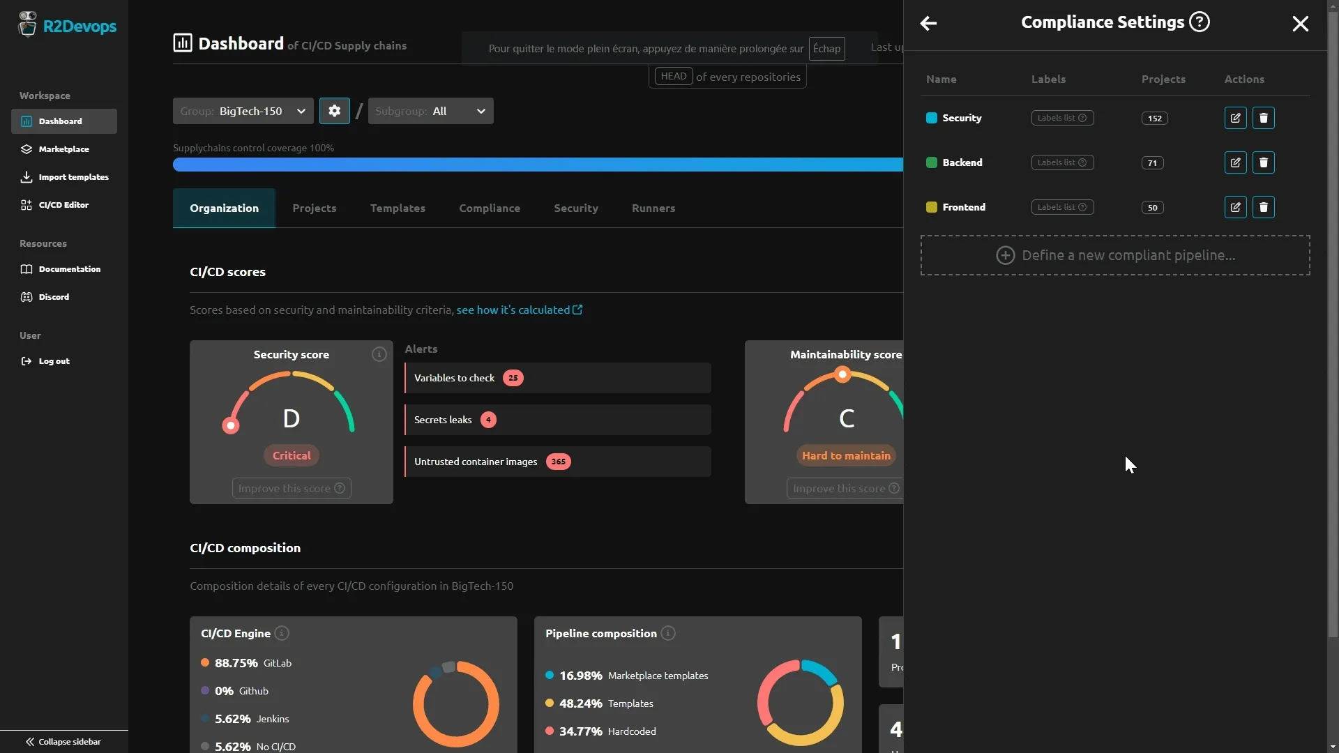 Select projects for compliance policy