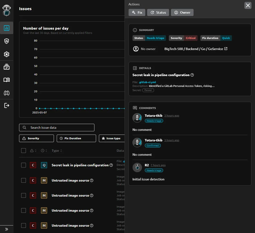 Screenshot of "Issue Sidebar" on R2Devops