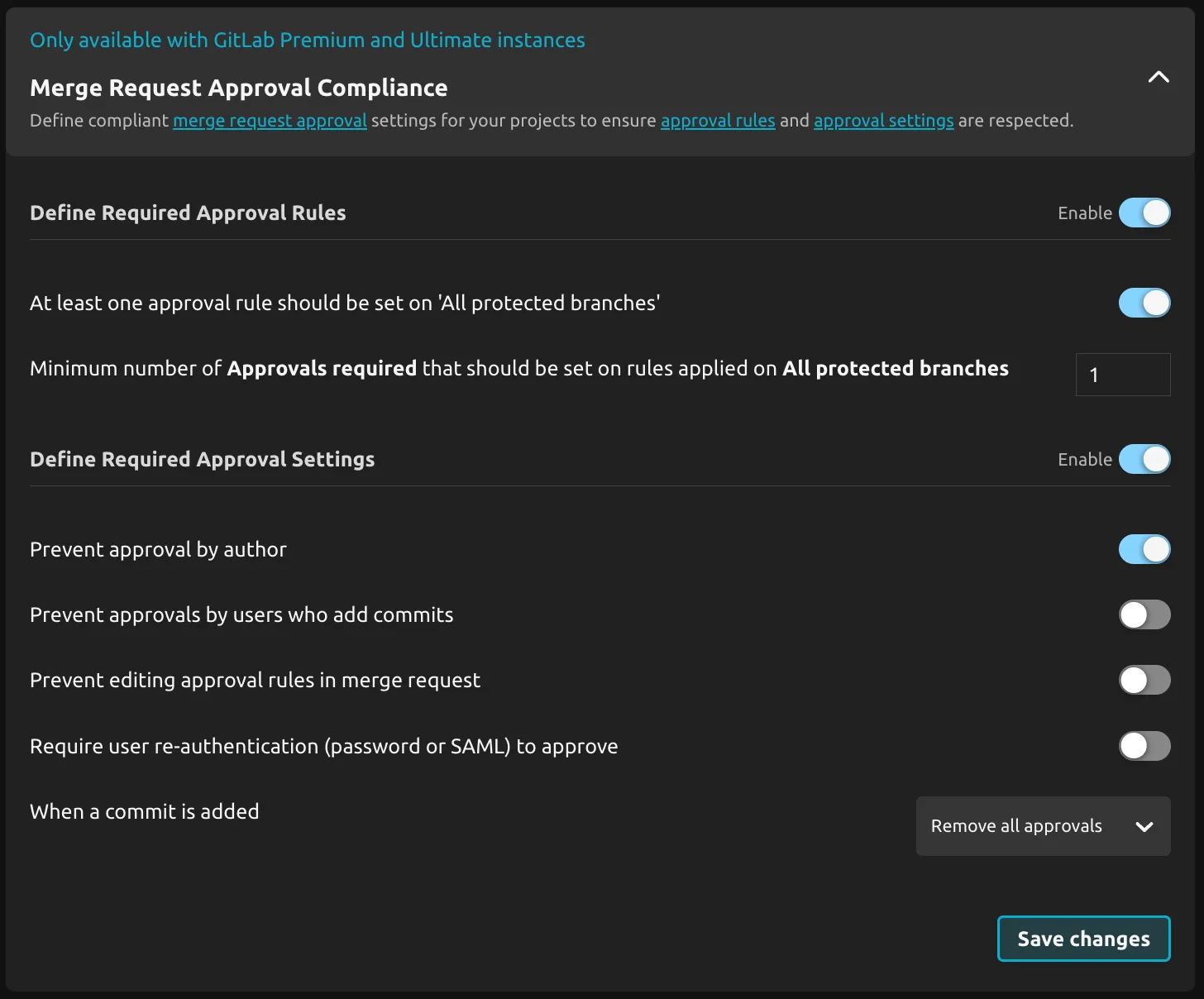 Screenshot of the "Merge Request Approval" configuration on R2Devops