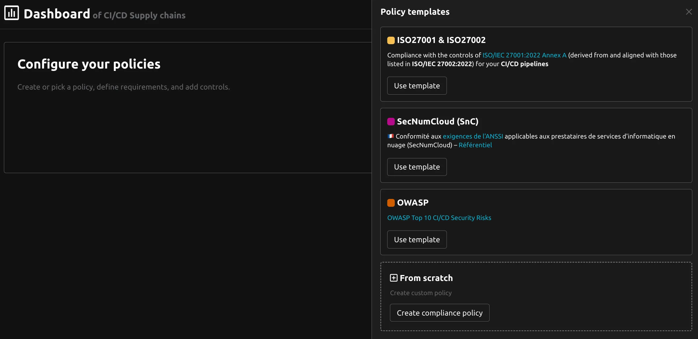 Catalog of policy templates