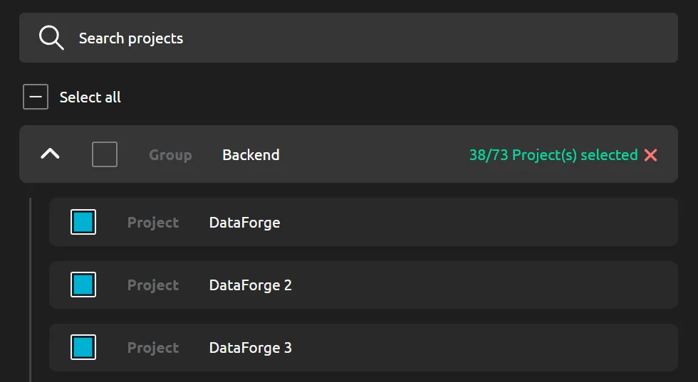 Screenshot of "Project Selection" on R2Devops